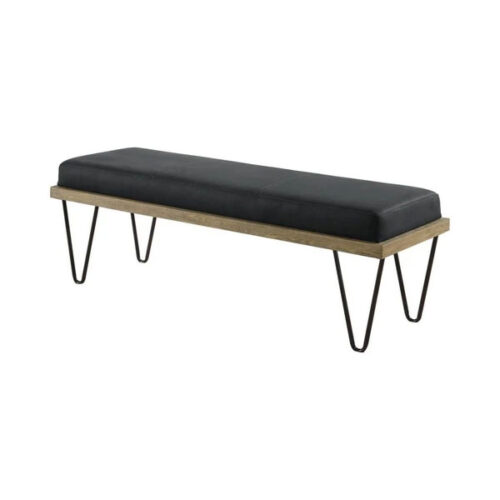 Leatherette Padded Bench With Hairpin Legs, Gray