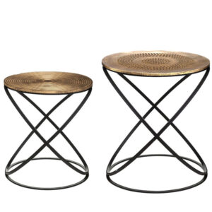 ATMOSPHERA – 2 side tables with metal feet made of ethnic wood