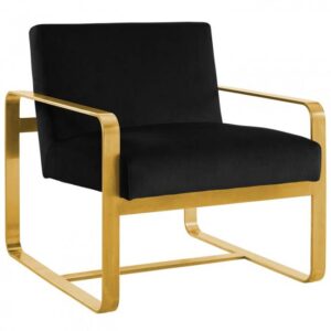 BLACK VELVET GOLD SQUARE FRAME LOUNGE CHAIR