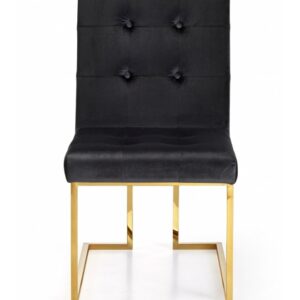 BLACK VELVET MODERN BOXY GEOMETRIC DINING CHAIR GOLD LEGS SET OF 2